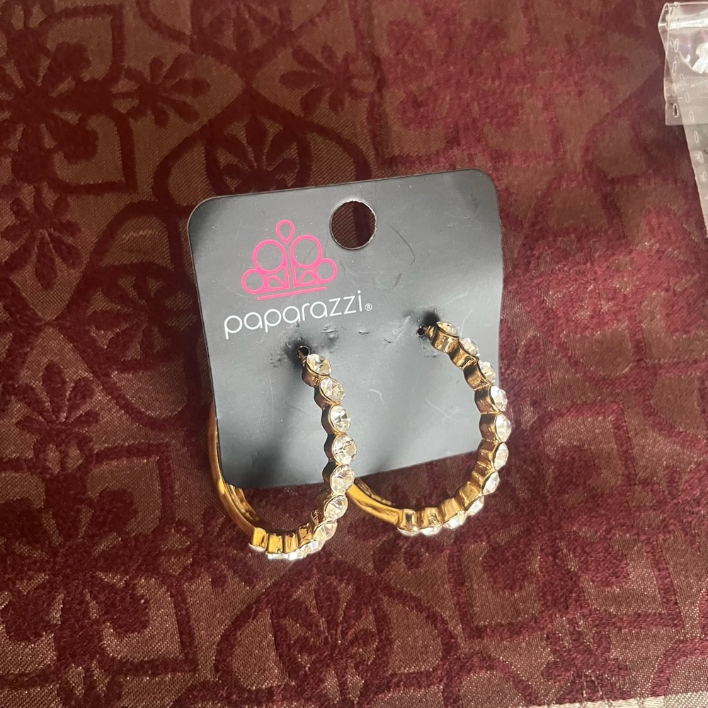 Paparazzi Gold Rhinestone Hoop Earrings